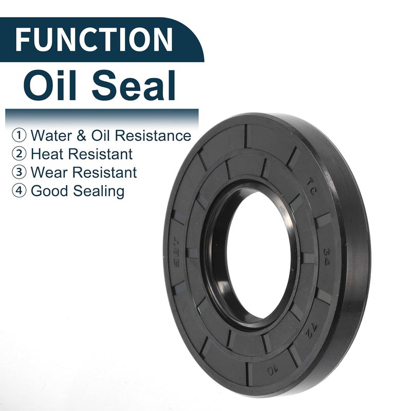 TUCKBOLD Universal Oil Seal TC Double Lip W Steel Spring Seal Ring Rotary Shaft Seal 34x72x10mm High Pressure NBR Rubber Black 5 Pcs - Image 3